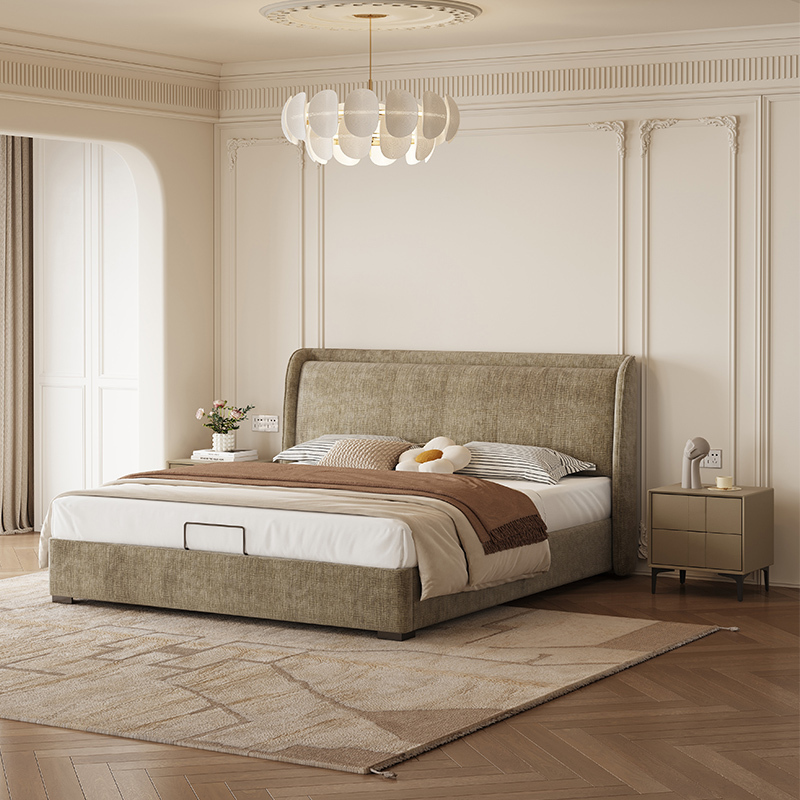 Customizable Upholstered Fabric Solid Wood Bed 5D Silent Slatted Base Eco-Friendly Space-Saving Modern Italian Style for Villa