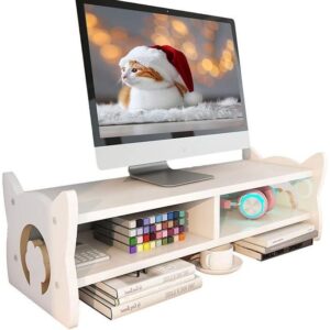 Double-layer Computer Monitor Screen Heightening Stand/TV Desktop Storage Rack (white)