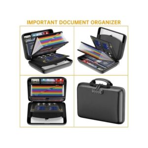 Fire-resistant file storage box with lock, hard-shell fire-resistant file box with 13 pockets