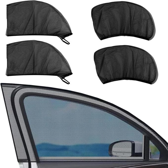 4 Pieces Car Window Sun Curtain Front And Back Side Window Breathable Mesh
