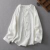 LUCIDVUE White Long Sleeve Tops For Women Casual Shirt Blouse Polyester Daily Summer Top Chinese Frog Buttons